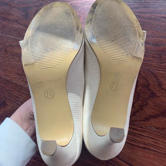 Y2k vintage highlights Cream Peep-Toe Bow heels reptile embossed size 7.5 - Picture 6 of 6